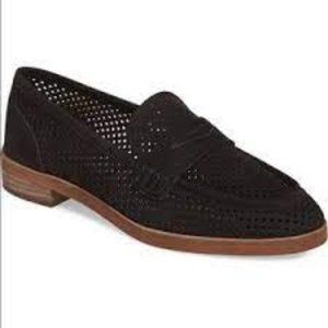 Vince Camuto Kanta Loafers Womens 8 Black Suede Perforated cut-out